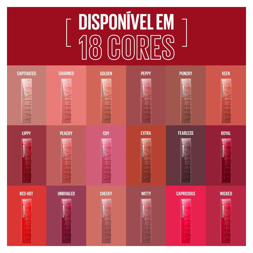 Batom Líquido Maybelline Superstay Vinyl Ink Efeito Espelhado 4,2ml - Punchy
