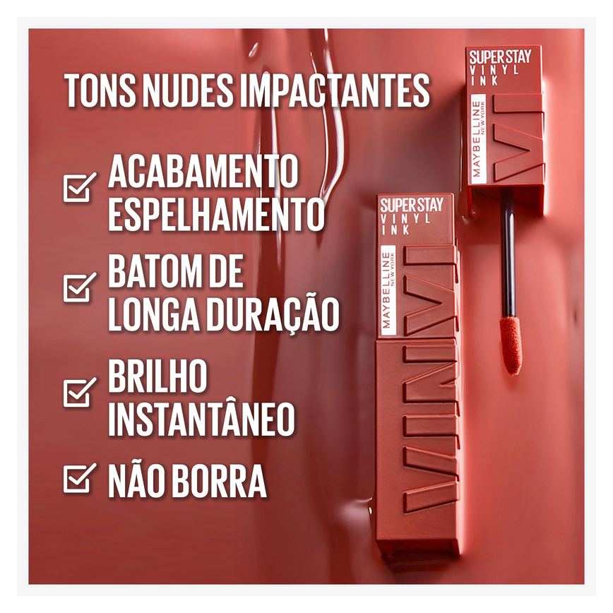 Batom Líquido Maybelline Superstay Vinyl Ink Efeito Espelhado 4,2ml - Charmed
