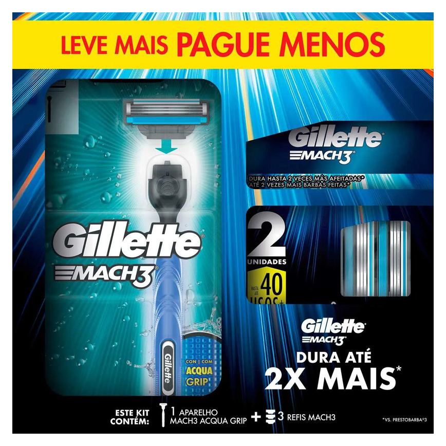 Kit Barbeador Gillette Mach3 Acqua Grip 1 aparelho + 2 cargas