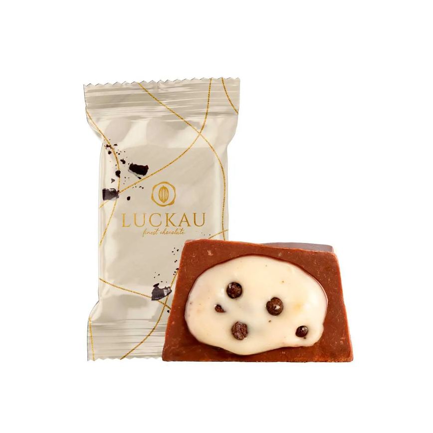 Bombom Luckau Chocolate ao Leite com Cookie and Cream Zero Açúcar, Glúten e Lactose 16,5g