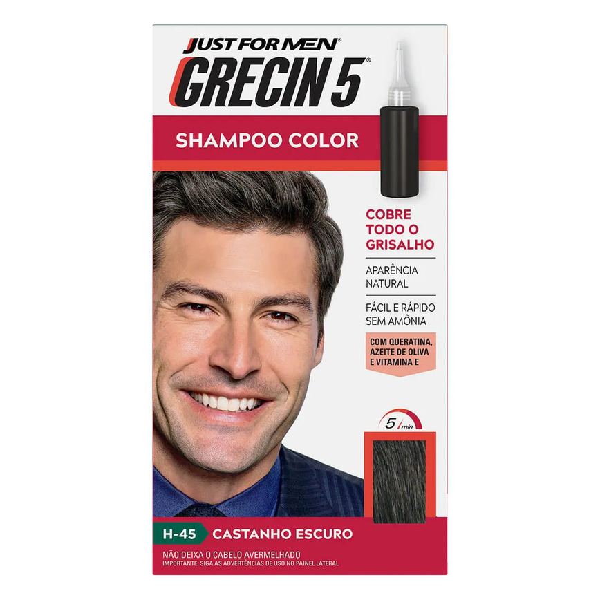 Shampoo Tonalizante Grecin Masculino - Castanho Escuro