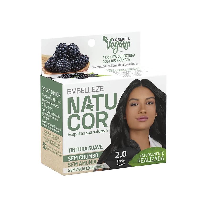 Tinta de Cabelo Permanente Embelleze Natucor - 2.0 Preto Suave