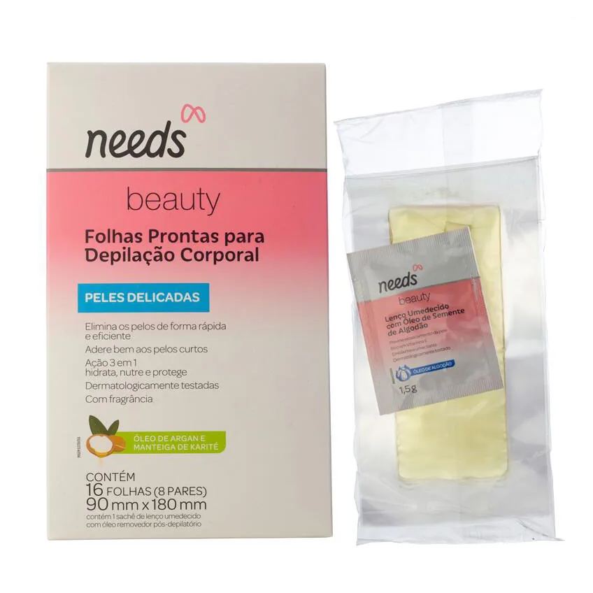 Folha Depilatória Corporal Needs Beauty Pele Delicada 16 Folhas