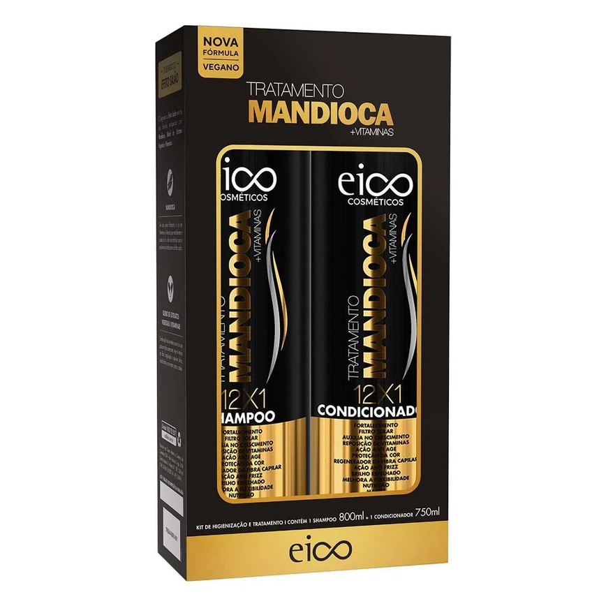 Kit Eico Cosméticos Tratamento Mandioca +Vitaminas Shampoo 800ml + Condicionador 750ml