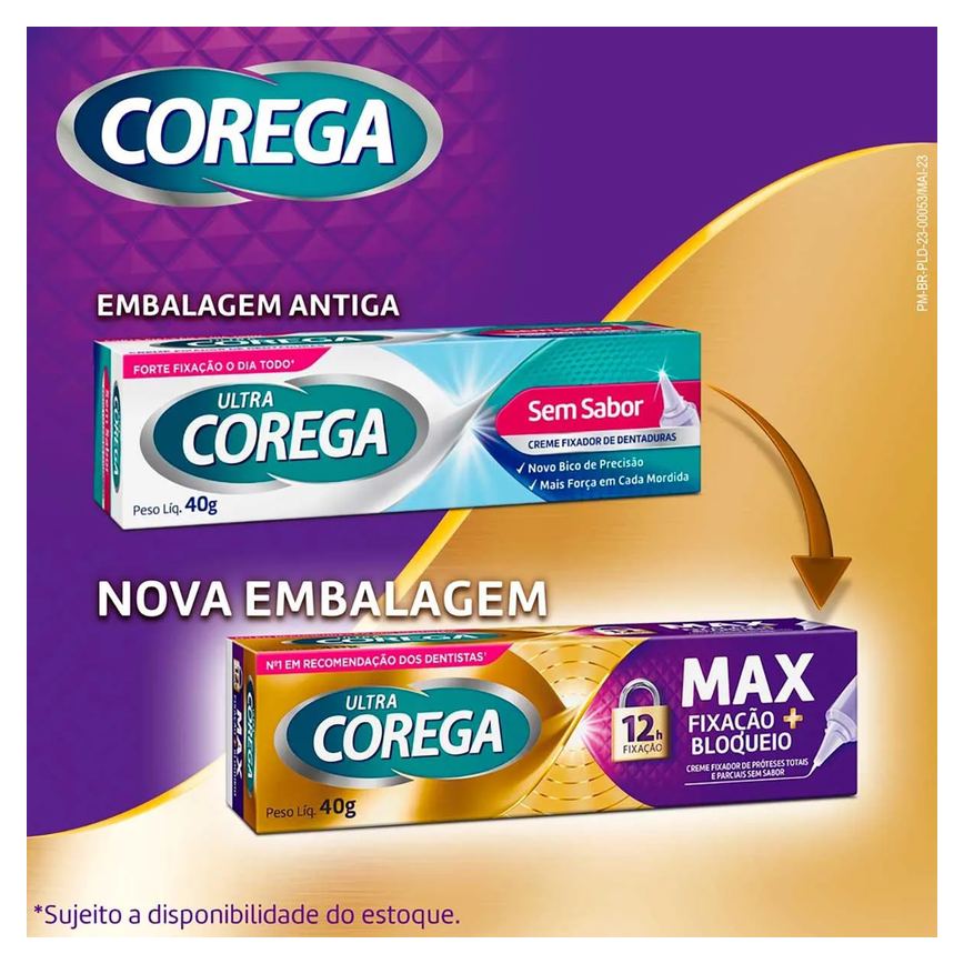 Creme Fixador de Dentadura Ultra Corega Max Fixação + Bloqueio Sem Sabor 40g