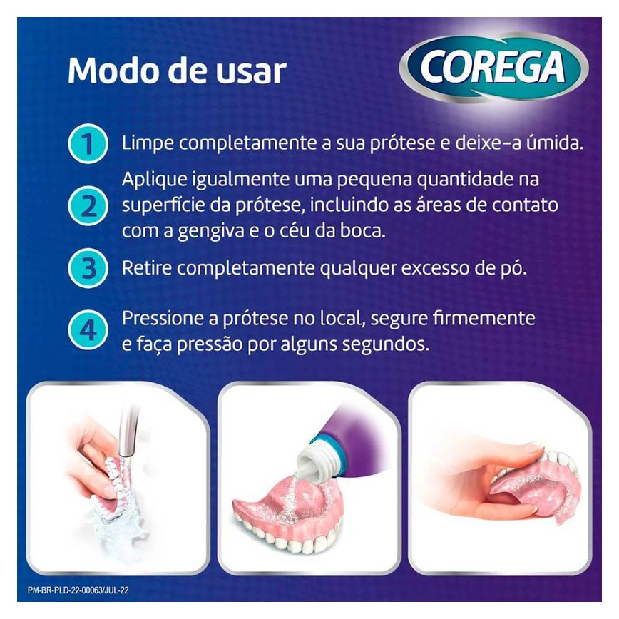 Pó Fixador de Dentaduras Corega 3 em 1 Sabor Menta 50g