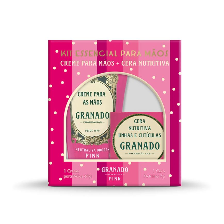 Kit Granado Pink Essencial Mãos 2023 Creme de Mãos 60g + Cera Nutritiva 7g