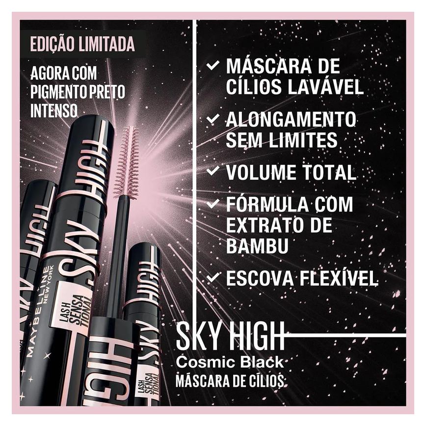 Máscara de Cílios Maybelline NY Lash Sensation Sky High Lavável 7,2ml - Cosmic Black
