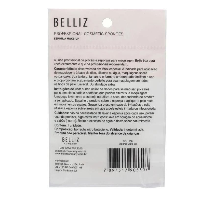 Esponja Profissional para Maquiagem Belliz Make Up com 1 unidade