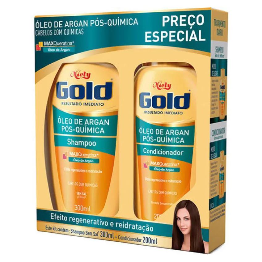 Kit niely gold óleo de argan pós-química 1 shampoo de 300ml + 1 condicionador de 200ml