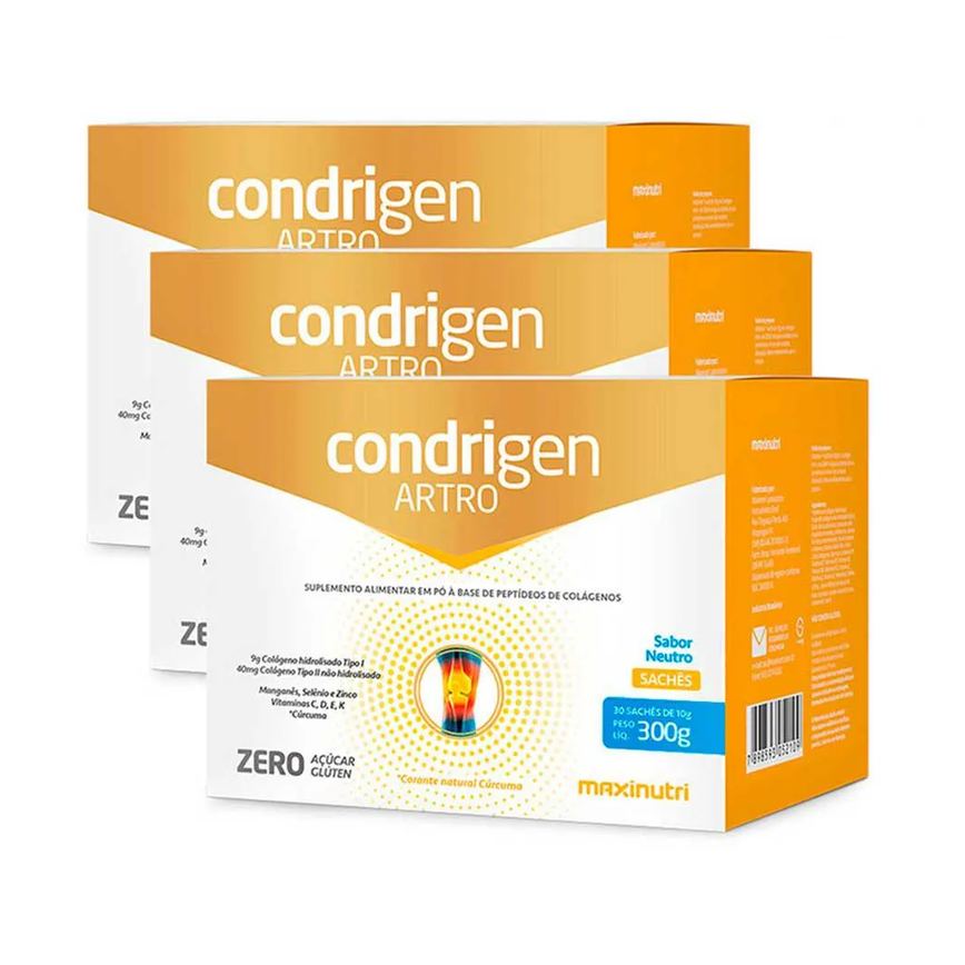 Kit 3 Condrigen Artro Colágeno 1 e 2 Sachê Neutro Maxinutri