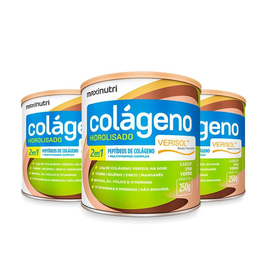 Kit 03 Colágeno Verisol Lata 250g Uva Verde Maxinutri