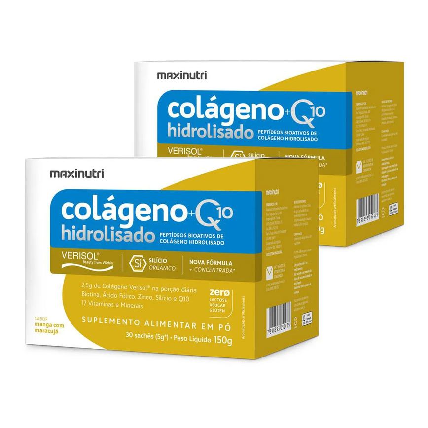 Kit 2 Colágeno + Q10 Verisol Sachê Manga Maracujá Maxinutri