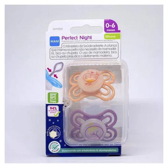 Kit Chupeta MAM Perfect Night Tamanho 1 Rosa - 2 unidades