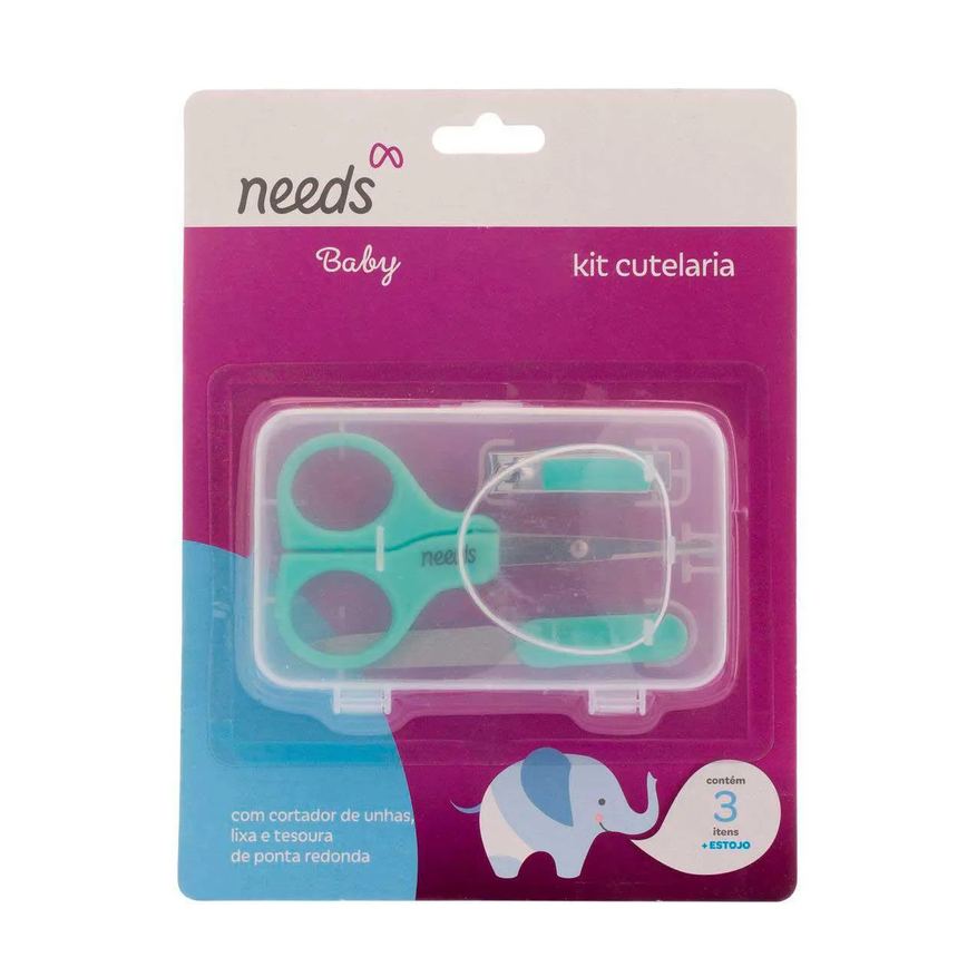 Kit Cutelaria Infantil Needs Baby 3 Itens + Estojo