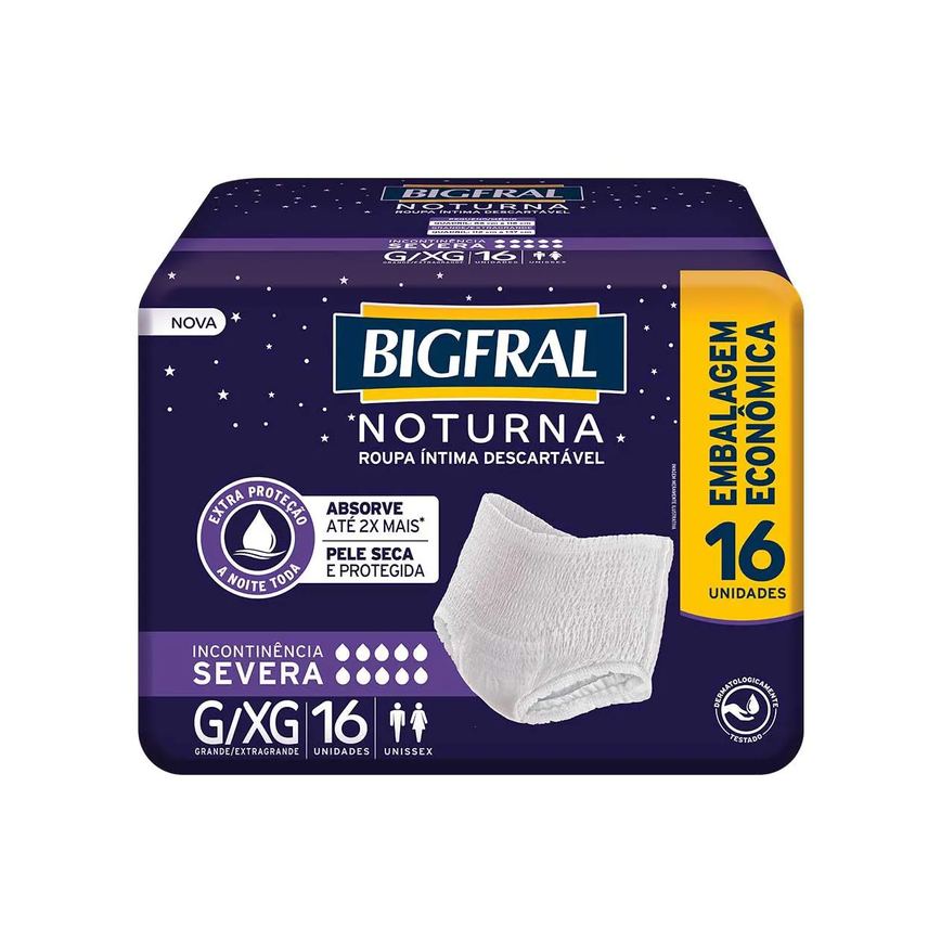 Roupa Íntima Descartável Unissex Bigfral Noturna Pants G/XG Absorção Intensa 16 unidades
