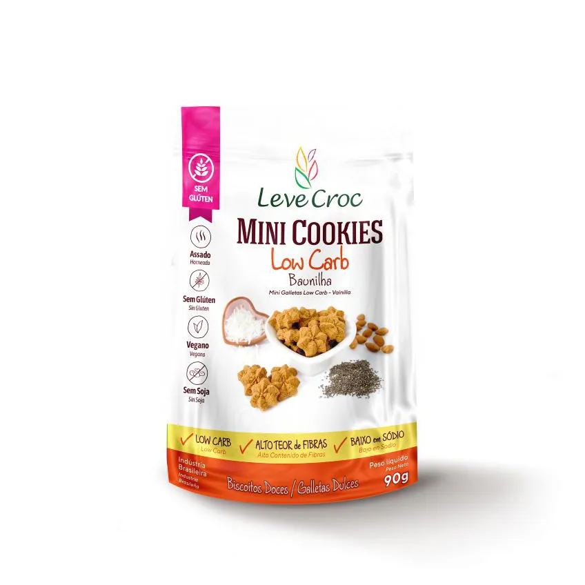 Kit 3x: Cookie Low Carb de Baunilha S/ Glúten Leve Crock 90g