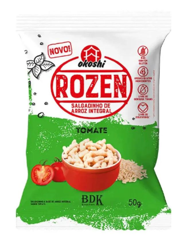 Salgadinho de arroz integral rozen tomate okoshi 50g