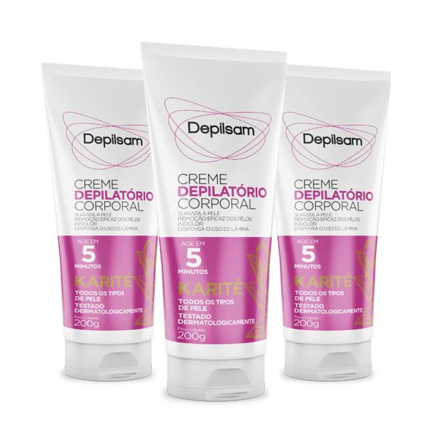 Kit Creme Depilatório Corporal Depilsam Karité 200g com 3 Unidades