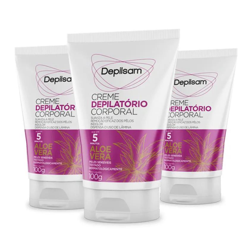 Kit Creme Depilatório Corporal Depilsam Aloe Vera 100g com 3 Unidades