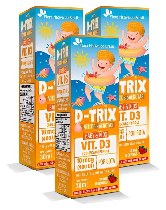 Kit com 3 D-trix - Vitamina D3 Kids em Gotas 30ml Flora Nativa do Brasil