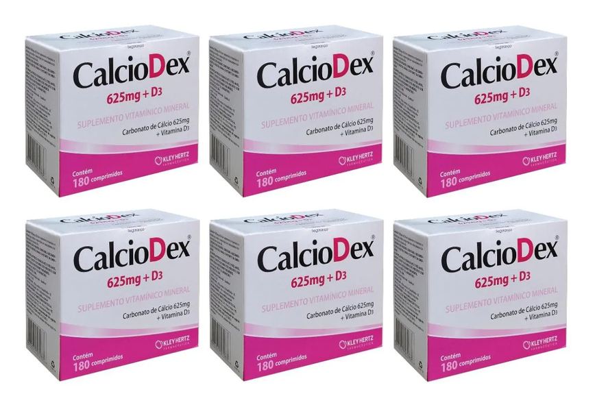 Kit 6 Suplemento Calciodex 625mg + D3 180cpr - Kley Hertz