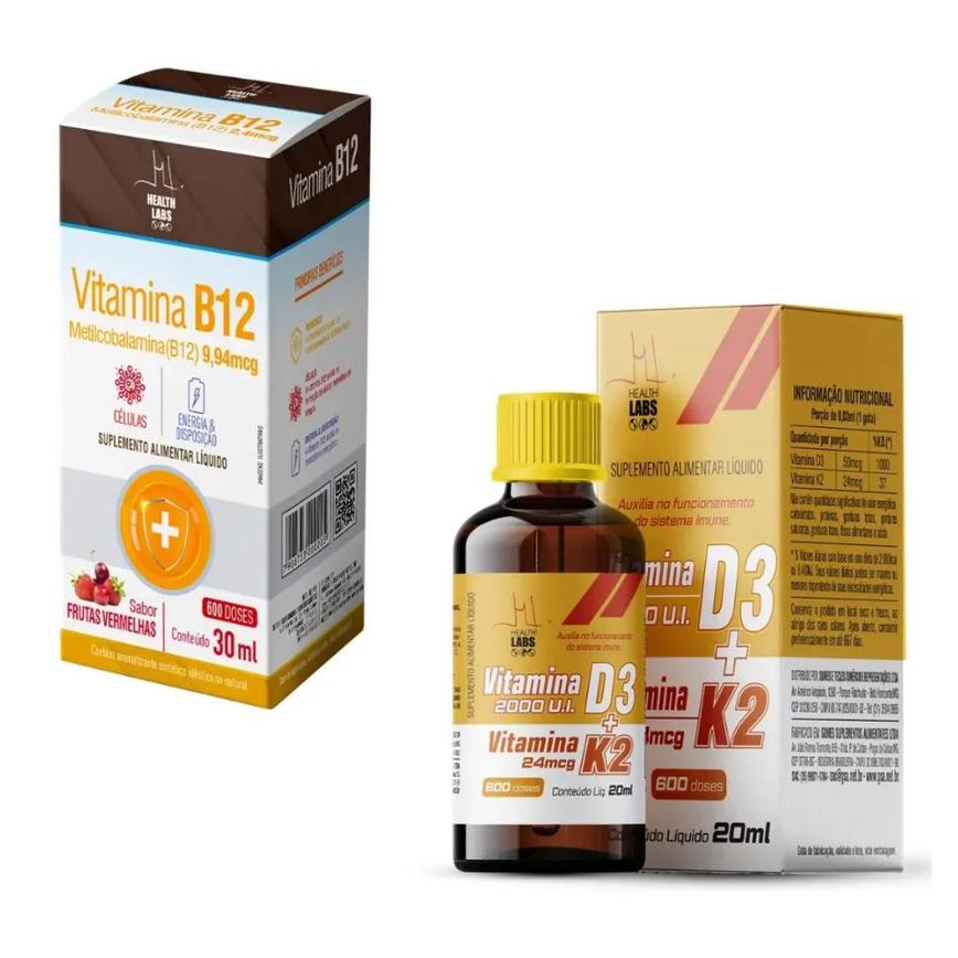 Kit Vitamina B12 Adulto 30ml Frutas Vermelhas + Vitamina D3 K2 20ml – Health Labs