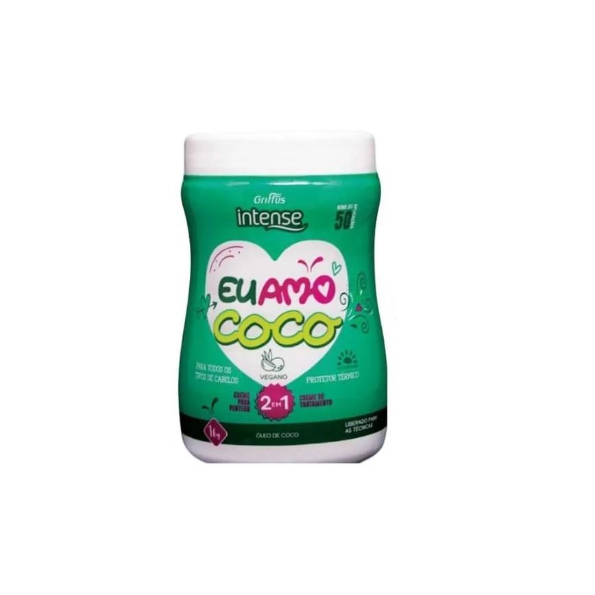 Creme para pentear e tratamento 2 em 1 vegano eu amo coco intense griffus 1kg