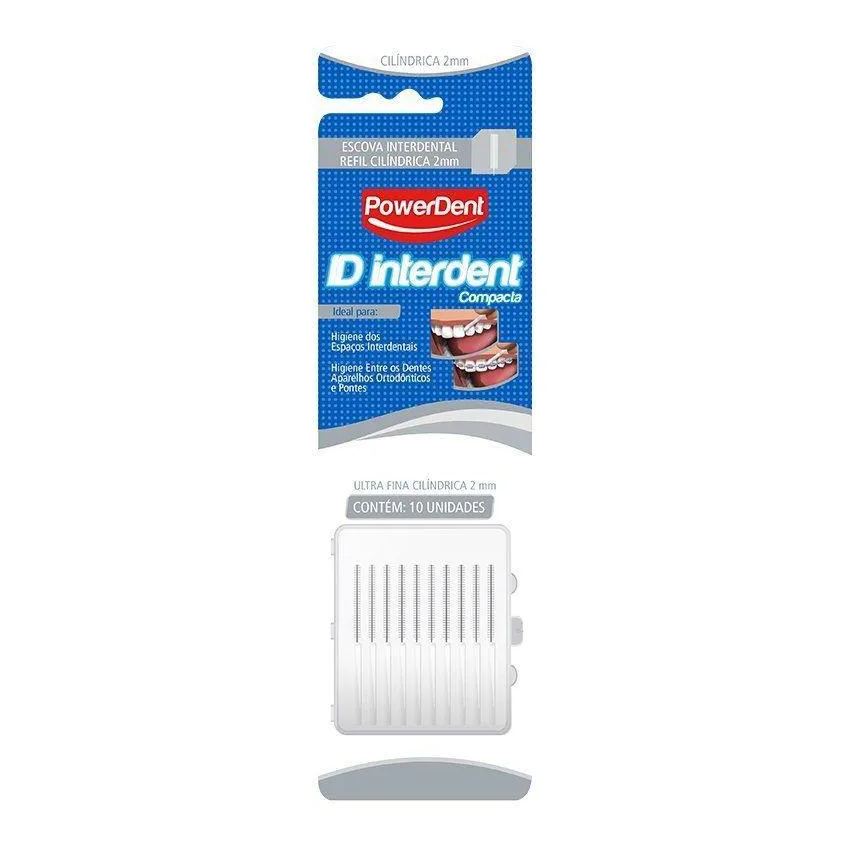 Escova Powerdent Interdental Cilindrica Ultra Fina 2mm Branc