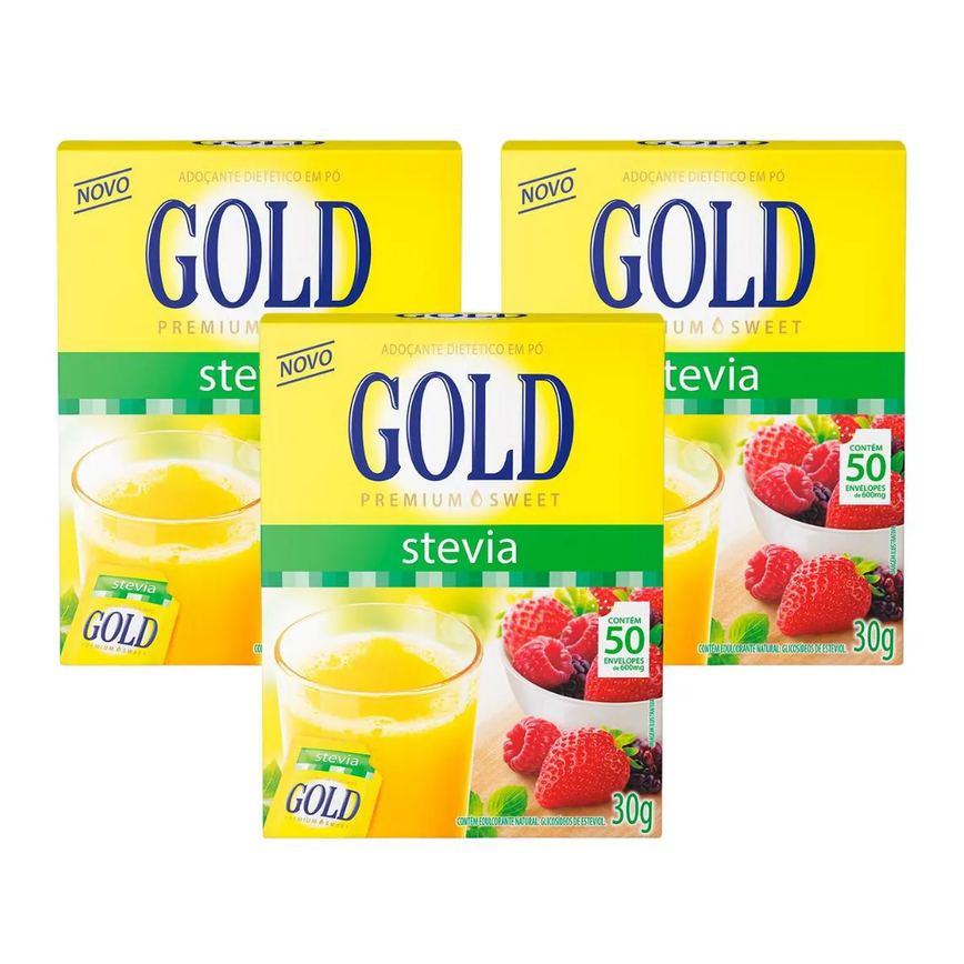 Kit 3uni Gold Adoçante Stevia em Pó 50x 6mg - Gold