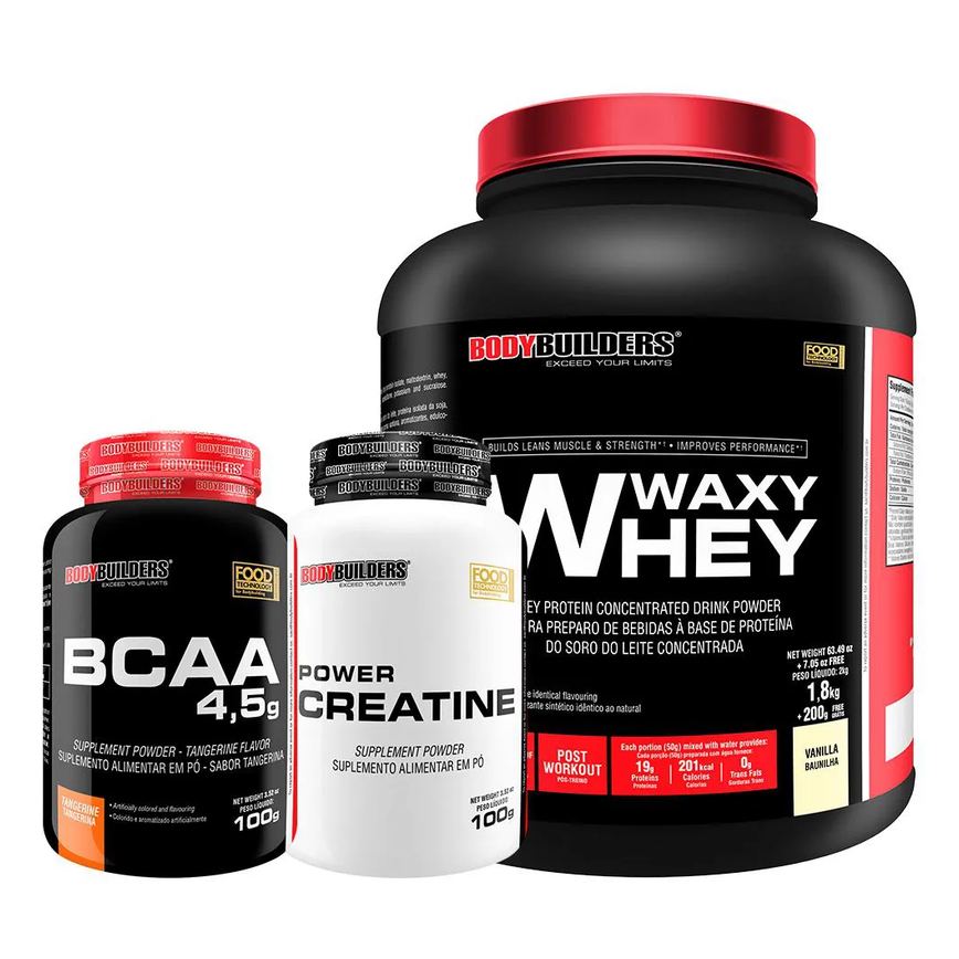 Kit Waxy Whey 2kg + Bcaa 4.5 100g + Power Creatina 100g – Bodybuilders Baunilha