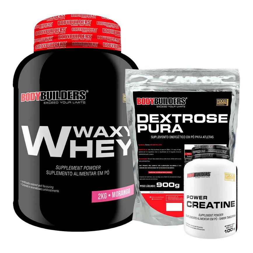 Kit Waxy Whey Protein 2kg + Creatina 100g + Dextrose 900g - Bodybuilders Chocolate
