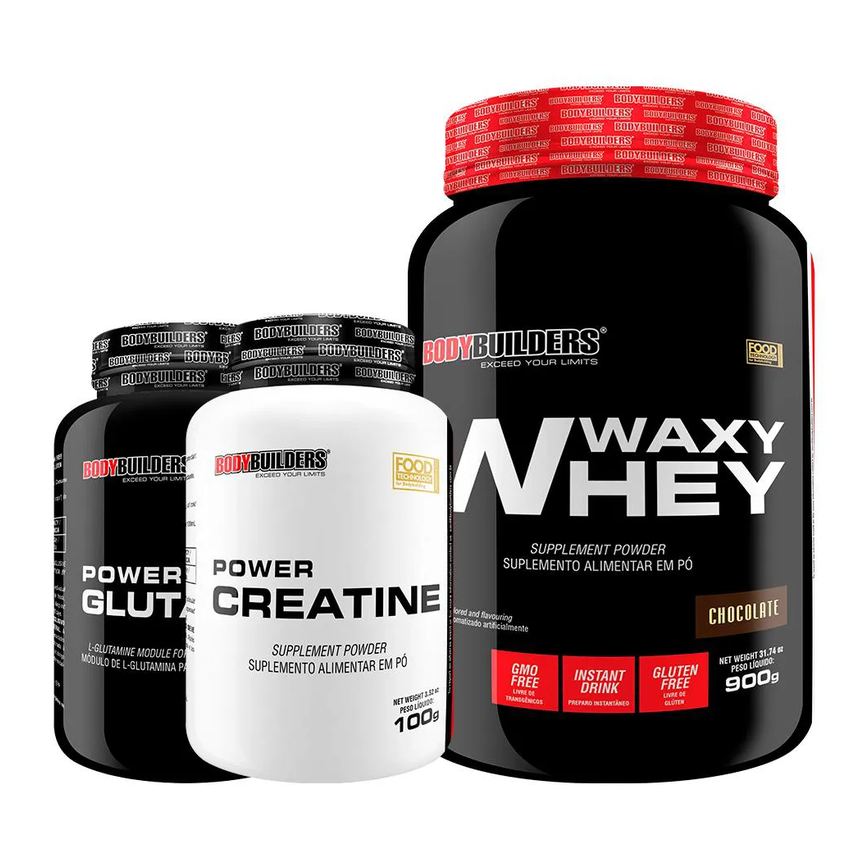Kit Waxy Whey 900g + Power Creatine 100g + Power Glutamine 100g - Bodybuilders Chocolate