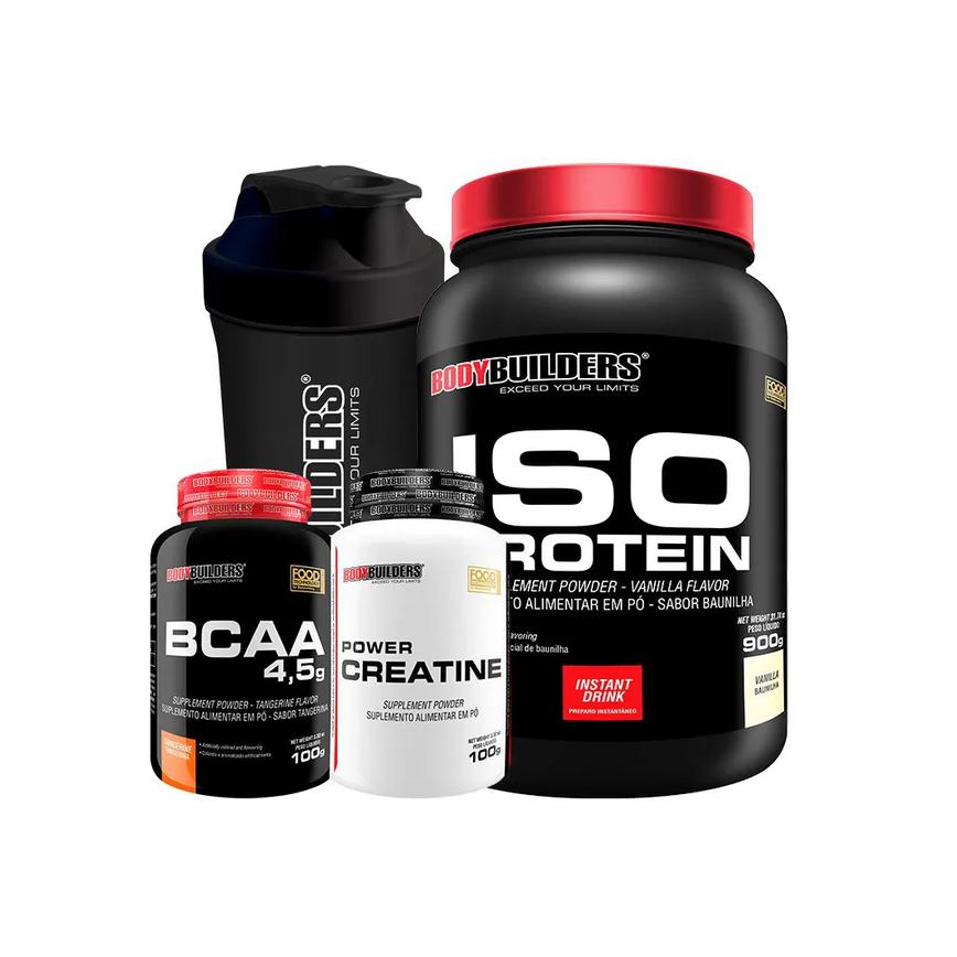 Kit Iso Protein 900g + Power Creatina 100g + Bcaa 100g + Coqueteleira Sabor: Baunilha - Bodybuilders