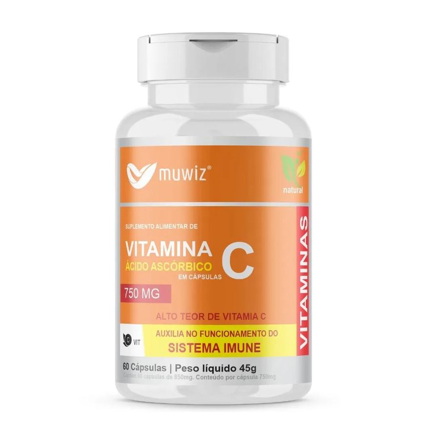 Vitamina C (ácido Ascórbico) 60 cápsulas 750mg Muwiz