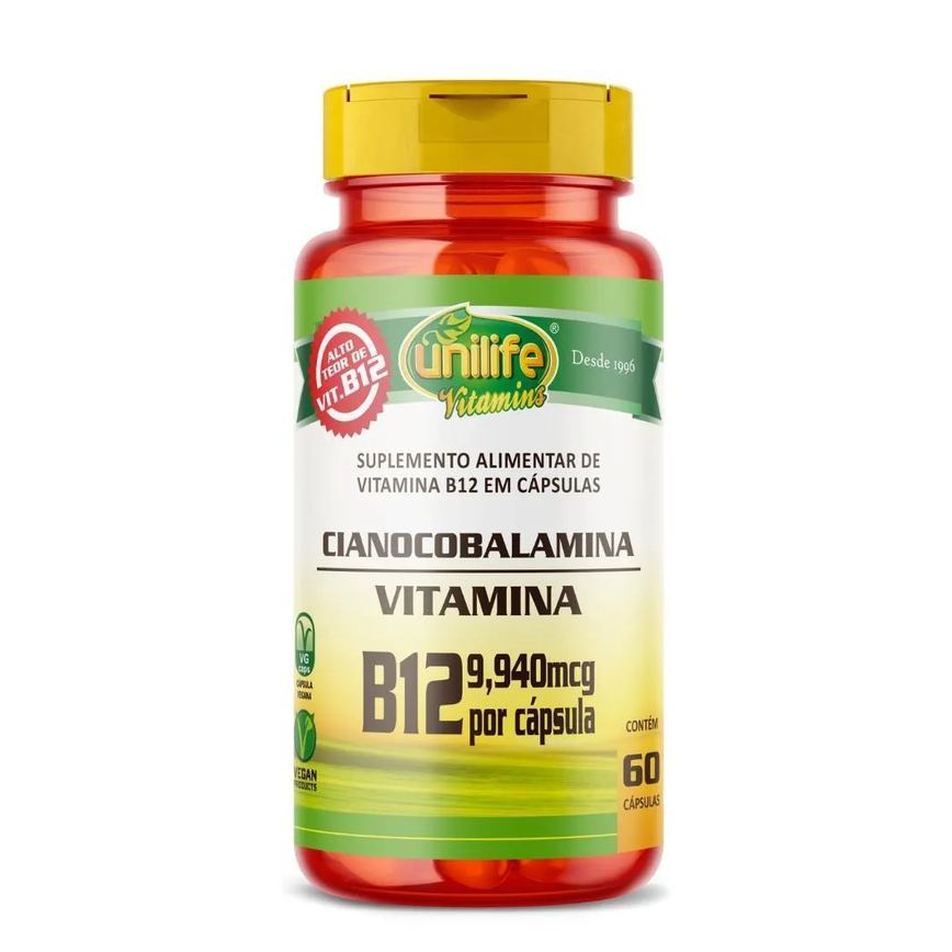 Vitamina B12 (cianocobalamina) 60 cápsulas 450mg Unilife