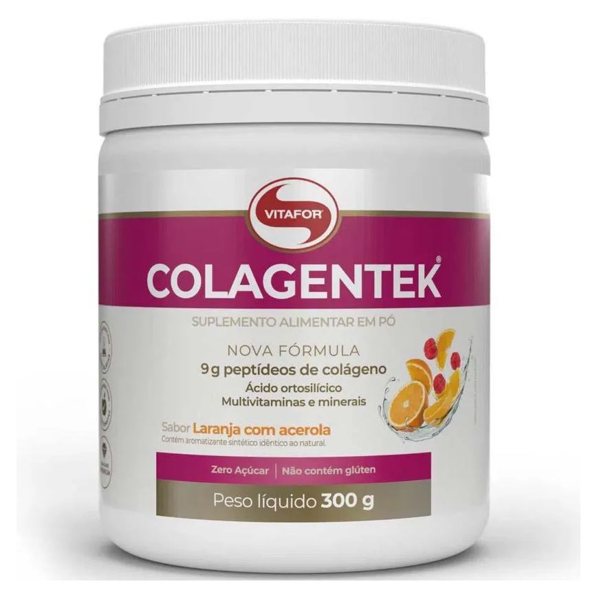 COLAGENO COLAGENTEK HIDROLISADO 300G LARANJA COM ACEROLA - VITAFOR