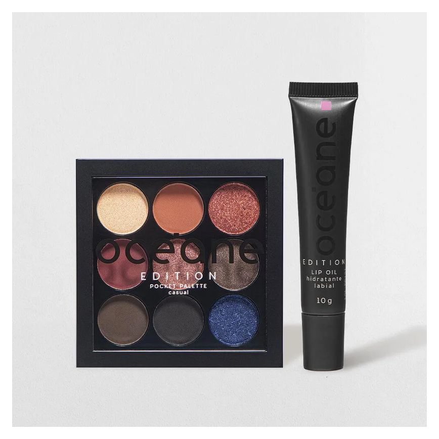 Kit Paleta de Sombras Pocket Casual + Hidratante Labial Rosa Lip Oil Océane Edition (2 Produtos)