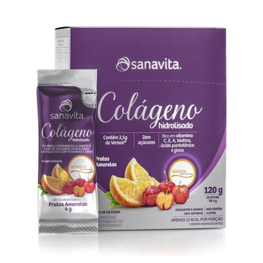 COLáGENO VERISOL HIDROLISADO - 30 STICKE DE 4G FRUTAS AMARELAS - SANAVITA