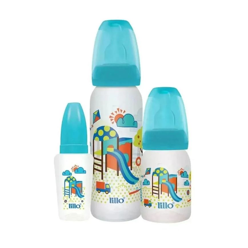 KIT 3 MAMADEIRAS DIVERTIDAS 50/120/240ML AZUL - LILLO