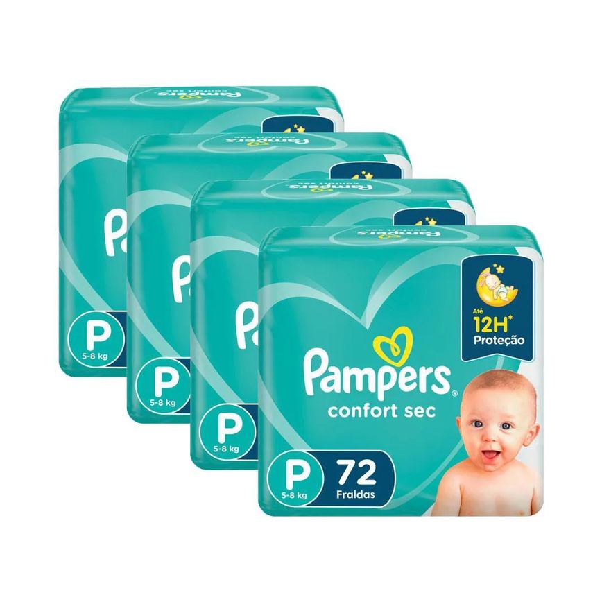 Kit 4 Fraldas Pampers Confort Sec Super Tamanho P 72 Unidades