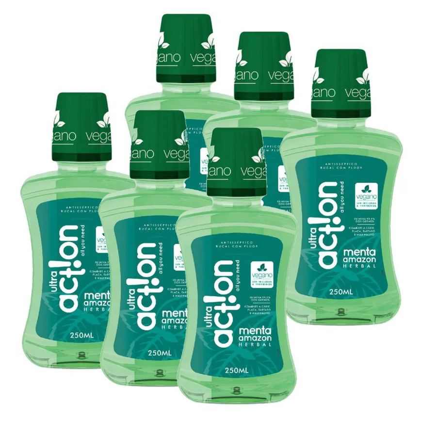 Kit 6 Enxaguante Bucal Ultra Action Amazon Menta 250ml