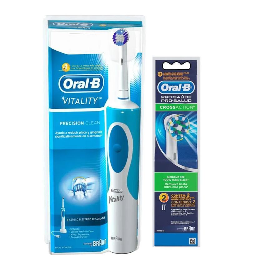 Kit Escova Elétrica Oral-B Vitality D12 110v + Refil Cross Action - 2 unidades