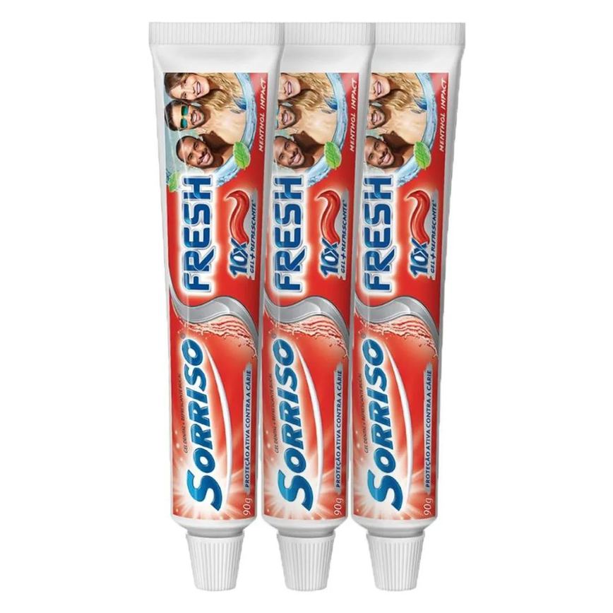 Gel Dental Sorriso Fresh Menthol Impact 90g 3 unidades