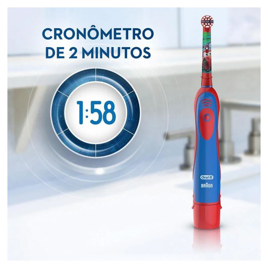 Escova Elétrica Oral-B Disney Pixar Cars + 2 Pilhas Aa