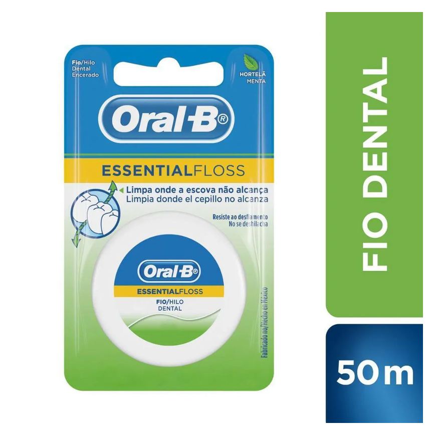 Kit 2 Fio Dental Oral-b Essential Floss Encerado Menta 50m