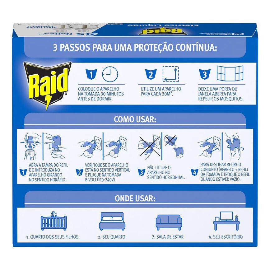 Refil Repelente Elétrico Líquido Raid 2un de 32,9ml