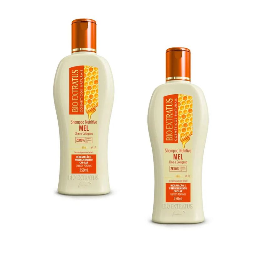 Kit com 2 Shampoo Mel Cabelos Porosos 250ml – Bio Extratus