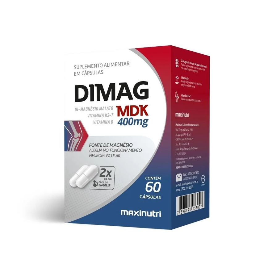 Dimag Mdk (di-magnésio Malato + Vitaminas D3 e K2-7) -60 cápsulas