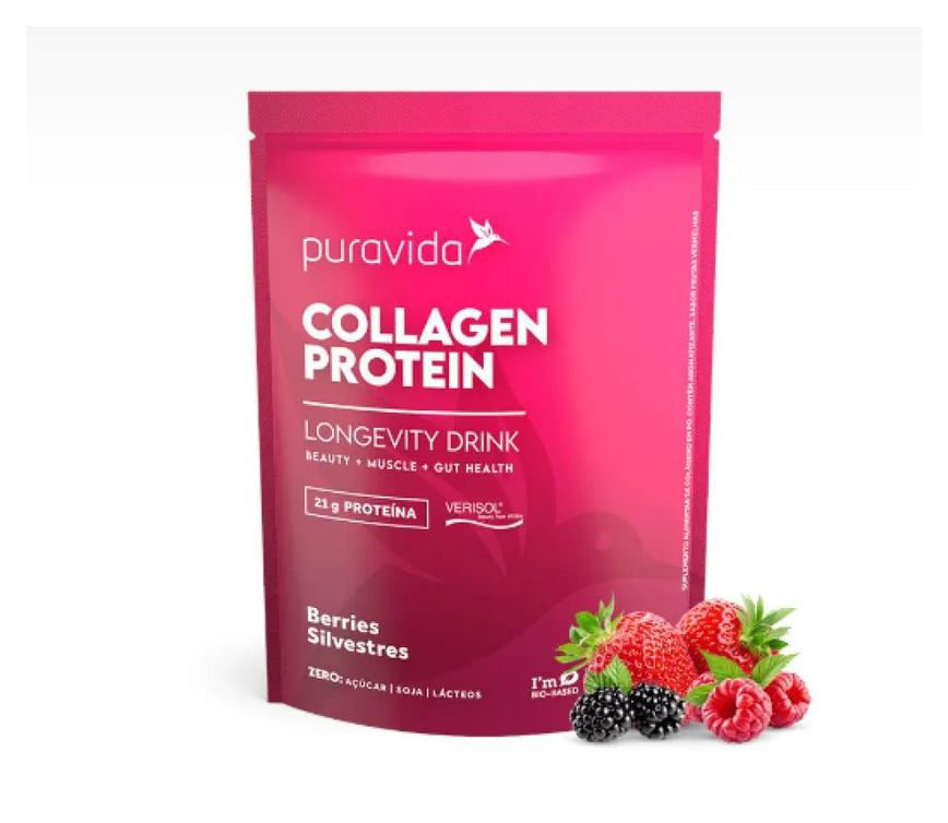 COLLAGEN PROTEIN PURAVIDA 450G COLáGENOPURO Frutas Vermelhas
